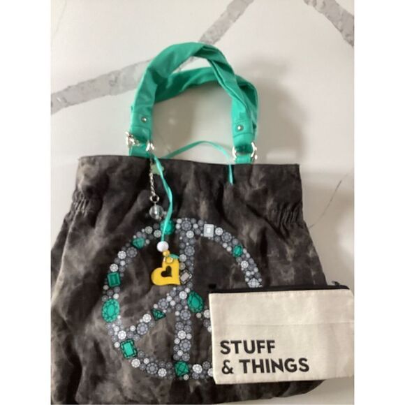 Arizona Peace Shoulder Bag Boho Tie Dyed Teal Brown BLING - Picture 4 of 9